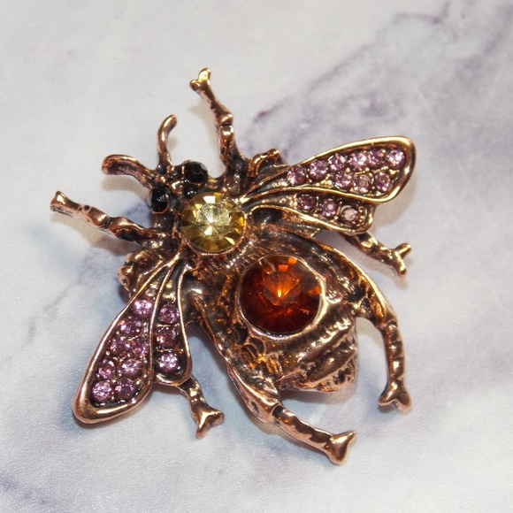 Jewelry - Vintage Style Beetle Brooch Gem Studded Lapel Pin